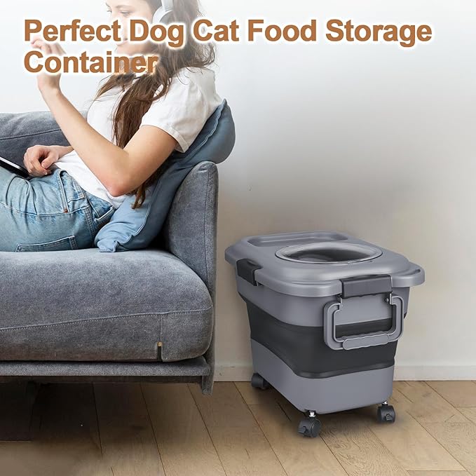 Dog Food Storage Container，10-25 lbs Airtight Collapsible Cat Food Storage