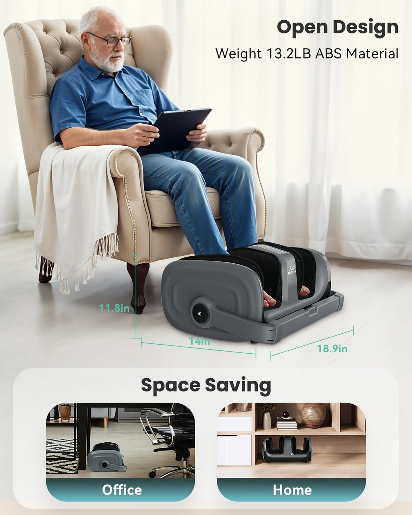 Snailax Shiatsu Foot Massager with Heat and Remote, Electric Foot Massager Machine, Remote Control, 3 Level Kneading/Vibration/Compression, Gift for Women Men Size up to 13