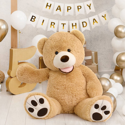 MorisMos Smiling Giant Teddy Bear, 39inch Large Stuffed Animal Bears with Big Footprints Plush, Kids Girlfriend Boyfriend Gift, Light Brown