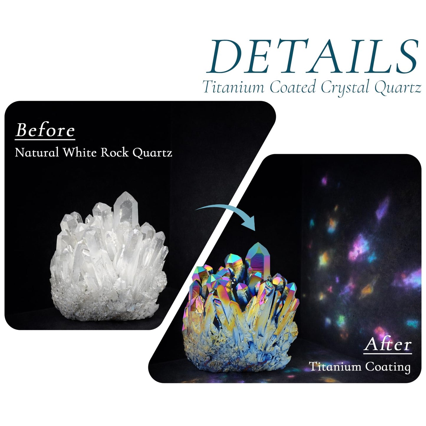 Nupuyai Titanium Coated Irregular Quartz Crystal Cluster Decor for Home Office Natural Druzy Rock Crystal Stone Specimen, White