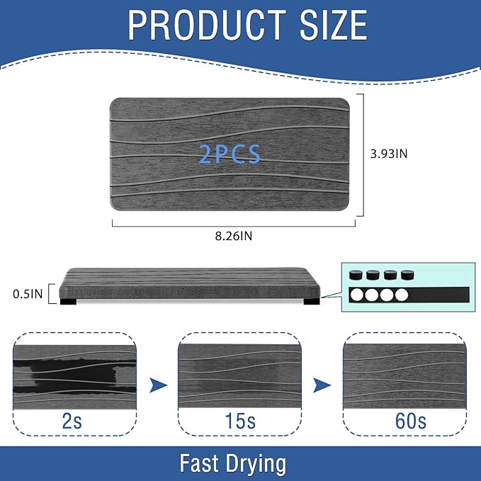 2PCS Water Absorbing Stone Tray, Fast Drying Stone Sink Tray, Water Absorbent