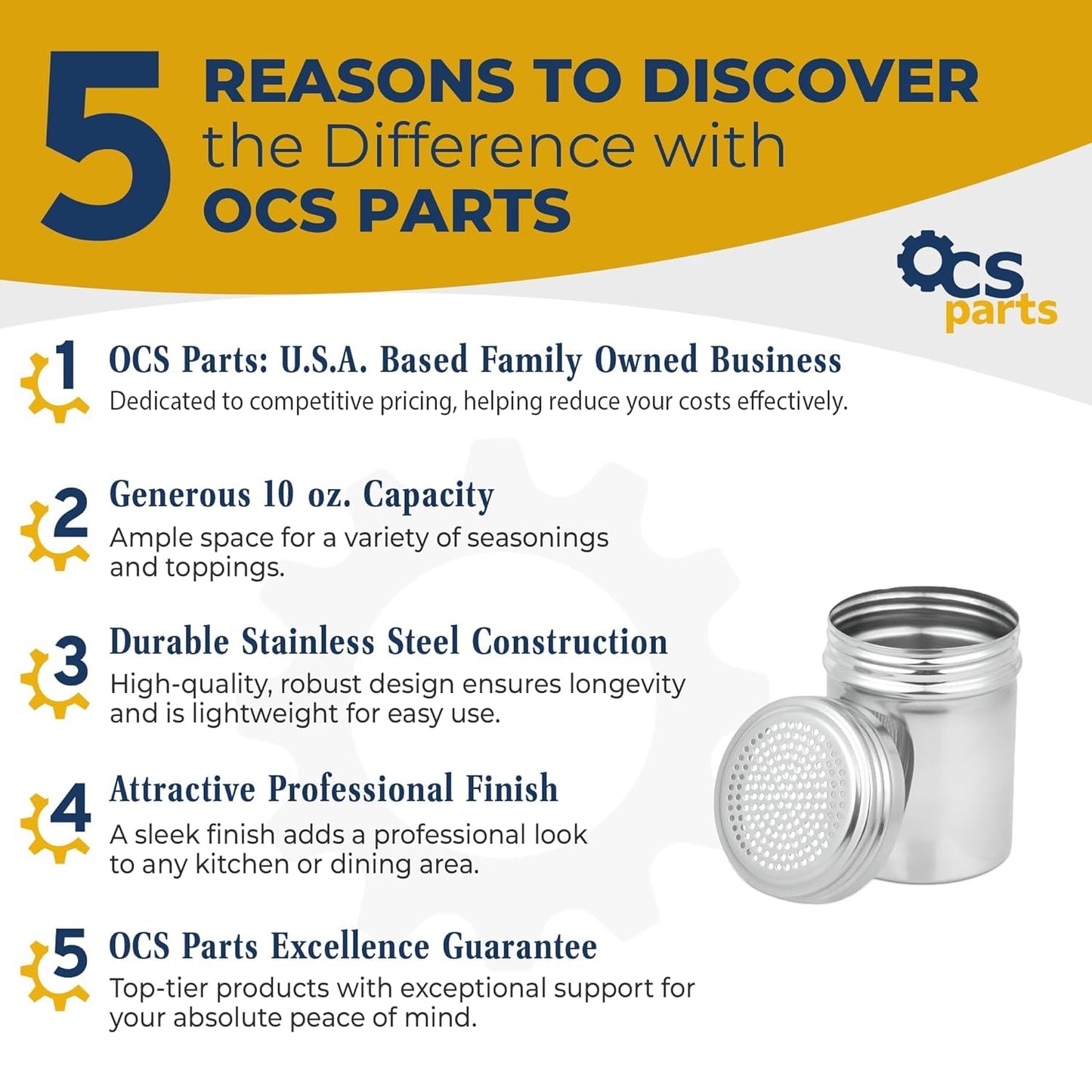 OCS Parts Set of 6 Stainless Steel Dredge Shakers | Without Handles | 10 Ounce Stainless Steel Salt, Pepper, Powdered Sugar an Spice Shakers for Home and Commercial Kitchens
