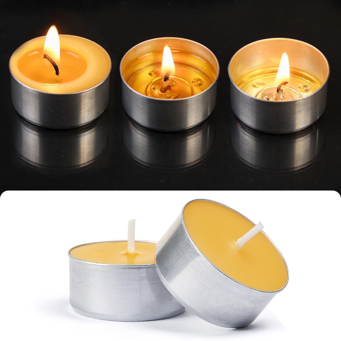 48 Pack Beeswax Tealight Candles Bulk,Pure Natural Bees Wax in Aluminum Shell - 4 Hour Extended Burn Time,Smokeless Tea Light Candles for Home Deco,Table centerpieces