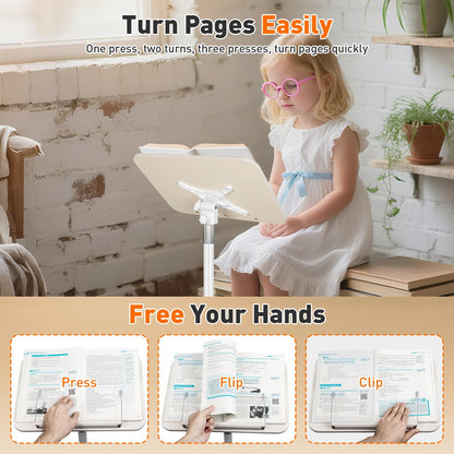 TNNOP Rolling Book Stand with Wheels for Reading, Floor Standing Book Holder with Page Clips, 19"–51" Height Adjustable, Sturdy Podium Stand for Reading, Bible, Laptop, Cookbooks, or Projector