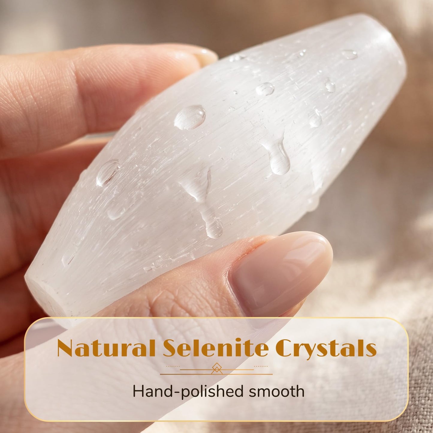 Zuria Selenite Wands Oval-Shaped Dzi Style Selenite Crystal Wands for Negative Energy Removal, Activating Crown & Third Eye Chakra, Crystal Gift for Spiritual Reiki Meditation Home Office, 2-Pack
