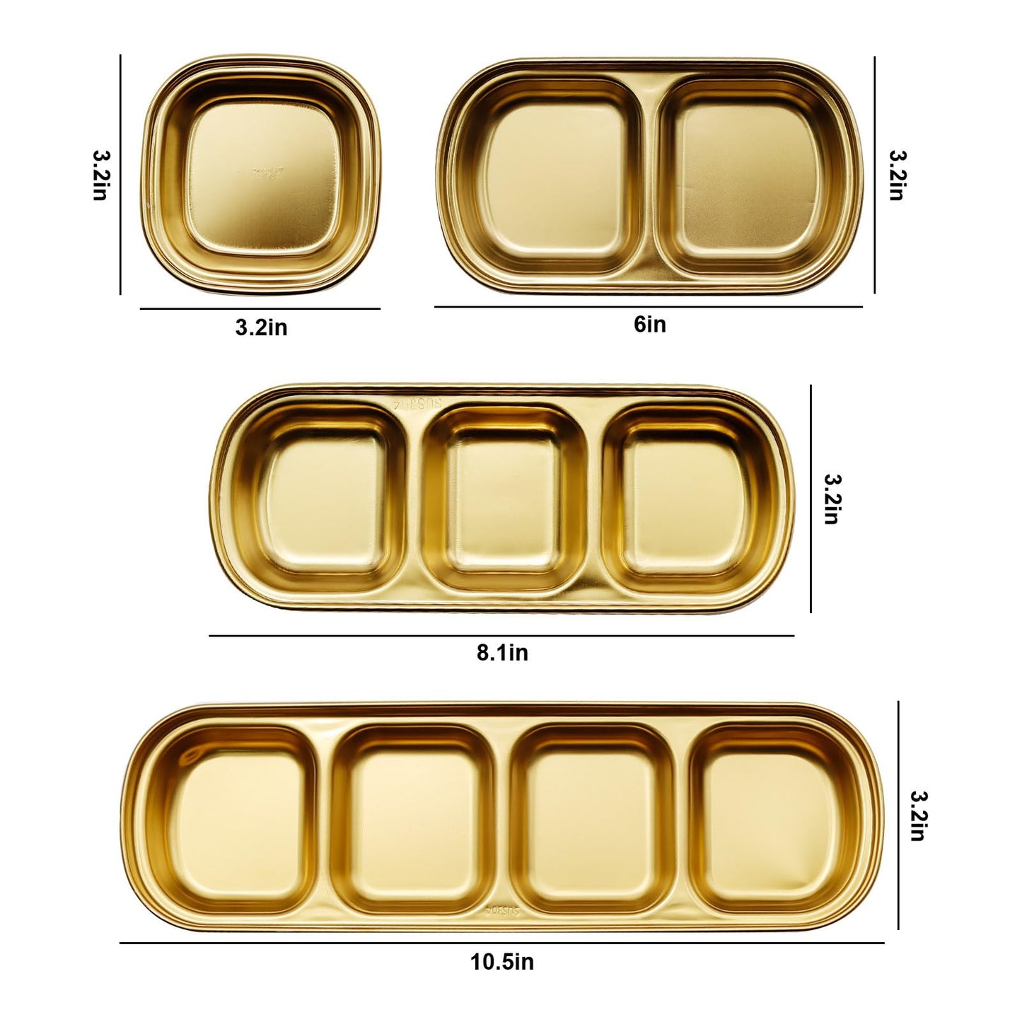 EATAKWARD 4 Pcs Stainless Steel Sauce Dish, Divided Dipping Plates, Divided Seasoning Sauce Dip Bowl, 1/2/3/4 Compartment Sauce Vinegar Seasoning Dishes, Vinegar Soy Spice Condiment Tray for Home