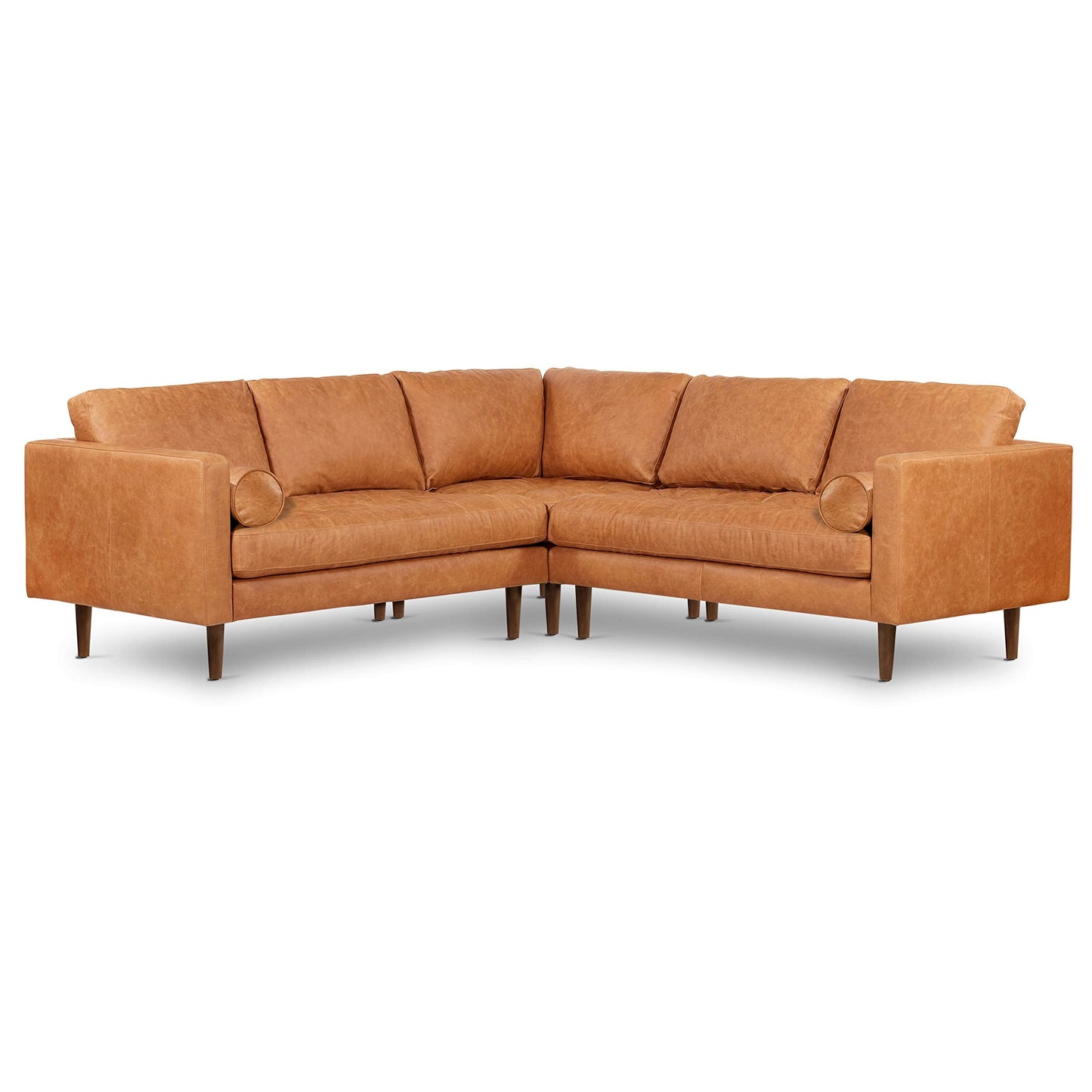 Poly & BARK Napa 98” Leather Corner Sectional Sofa – Full-Grain Italian-Tanned Aniline Leather, Feather-Down Comfort, Solid Wood Frame – Cognac Tan