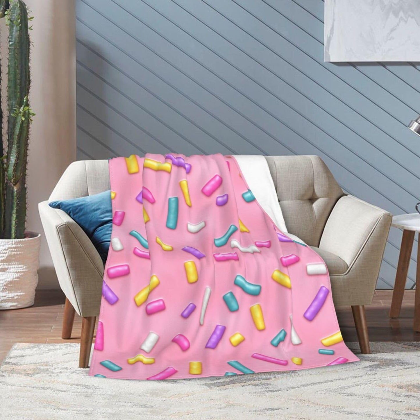 Pink Girly Donut Sprinkles Throw Blanket Super Soft Warm Bed Blankets for Couch Bedroom Sofa Office Car, All Season Cozy Flannel Plush Blanket Gifts for Girls Boys Kids Teens 50"x40"