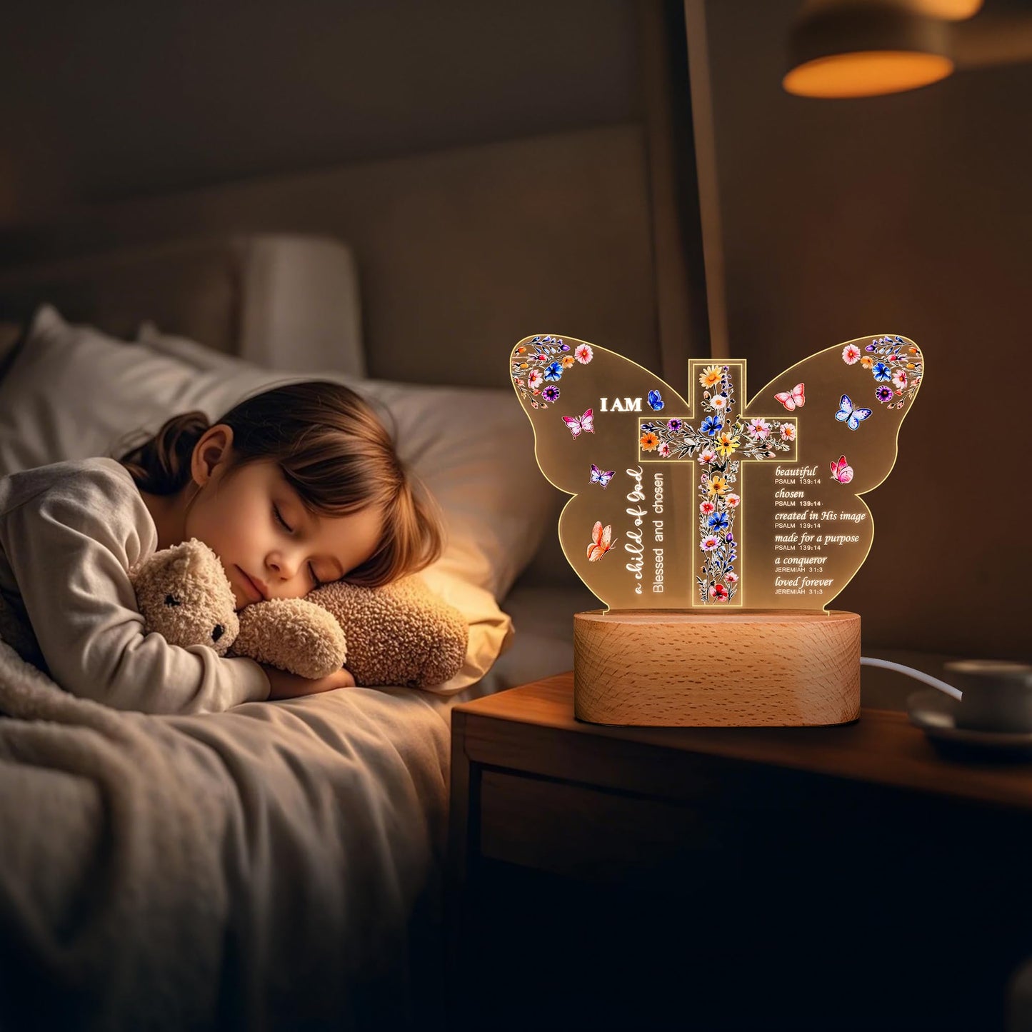 Baptism Gift for Girls Boys,Baby Shower Gifts,Butterfly Cross Night Light Gift for Baptism, Goddaughter, Godson, First Communion, Confirmation, Easter, Christmas | Christian Nursery Decor Gift
