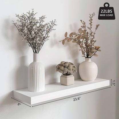 INHABIT UNION White Floating Shelves for Wall-24in Wall Mounted Display Ledge Shelves Perfect for Bedroom Bathroom Living Room and Kitchen Decoration Storage (Set of 2)