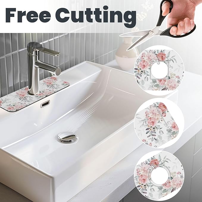 Peony Peonies Pink Flowers Leaves Watercolor Floral Kitchen Sink Splash Guard