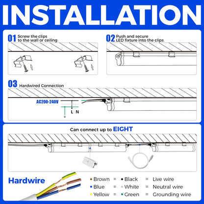 Barrina Led Batten Light 4ft, 6 Packs, T5 Led Tube Lights, 2200lm 6500K Super Bright White LED Garage Lighting, Wall and Ceiling Batten Lights, 20W
