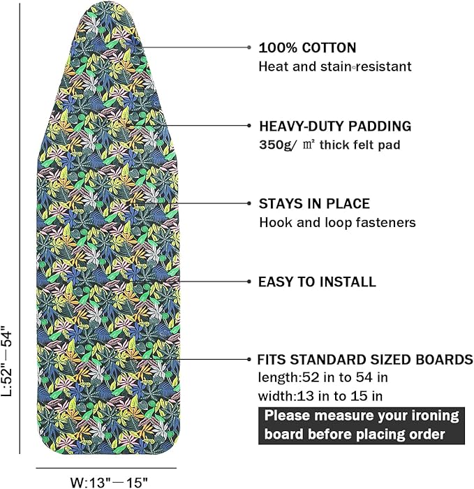 Ironing Board Cover and Pad Standard Size 15 x 54, 3 Pairs of Hook and Loop