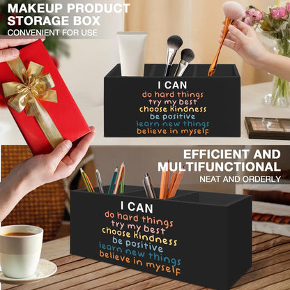 LIANGEAGOM Inspirational Pen Pencil Holder Organizer for Desk Accessories, Boho Classroom Decor, I Can Do Hard Things Motivational Wooden Box Signs Decorations for Counseling Office Desk Tabletop