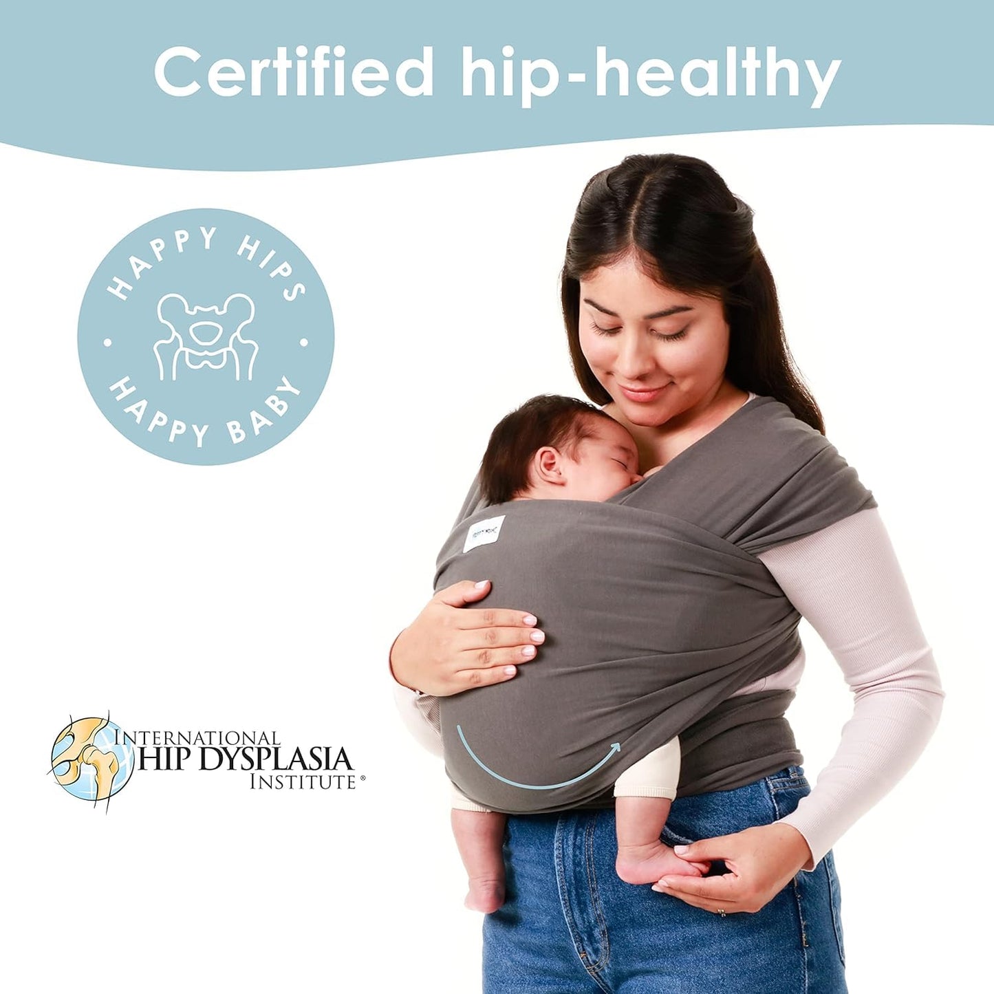 Sleepy Wrap Baby Carrier Newborn to Toddler - Hands-Free Baby Wrap Carrier - Stretchy & Ergonomic Baby Wraps Carrier - Lightweight Baby Carrier Wrap 7-35 lbs / 3-15 kg (Dark Grey)
