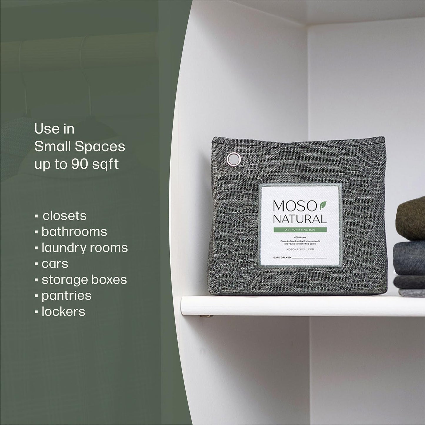 Moso Natural Air Purifying Bag 300g (3 Pack). A Scent Free Odour Eliminator for Closets, Bathrooms, Laundry and Pet Areas. Premium Moso Bamboo Charcoal