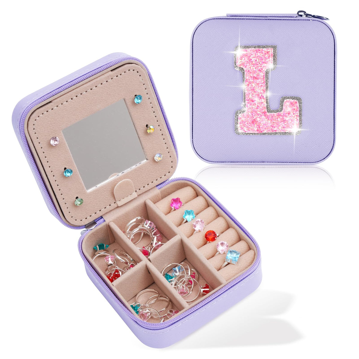 Uygafly Travel Jewelry Case - Personalized Jewelry Box for Women,Small Jewelry Organizer Cute Jewelry Organizers and Storage Aesthetic,Travel Essentials Birthday Gifts for Girls Women | Lavender,L