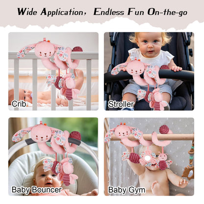 vocheer Hanging Toys for Car Seat Crib Mobile, Infant Baby Spiral Plush Toys for Crib Bed Stroller Car Seat Bar (Pink Rabbit)