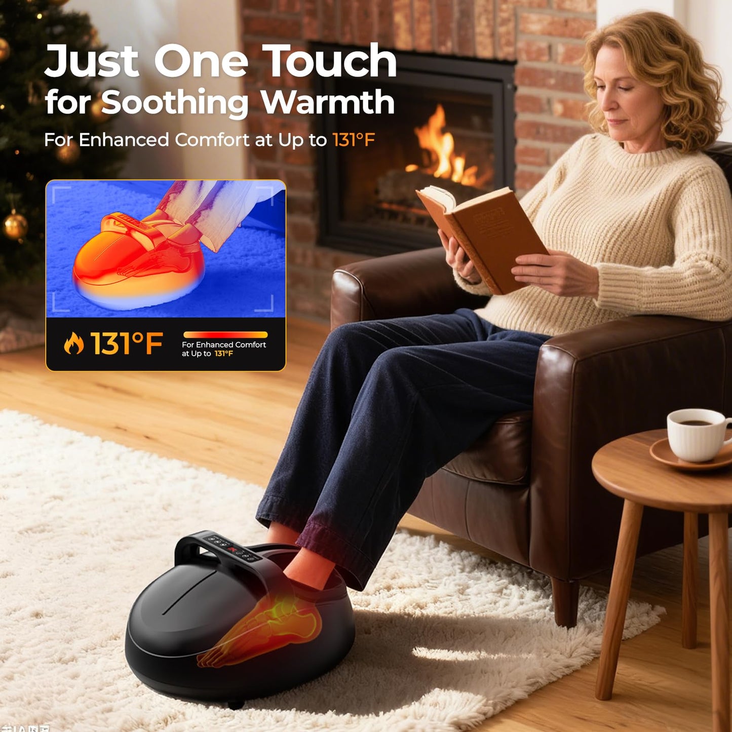 HTM Foot Massager with Heat, 5 Modes & 9-Level Intensity & 3-Speed Vibration, Shiatsu Kneading & Rolling Compression, with Remote & Portable Handle, Fits Up to Men's Size 13, Gift for Women Men