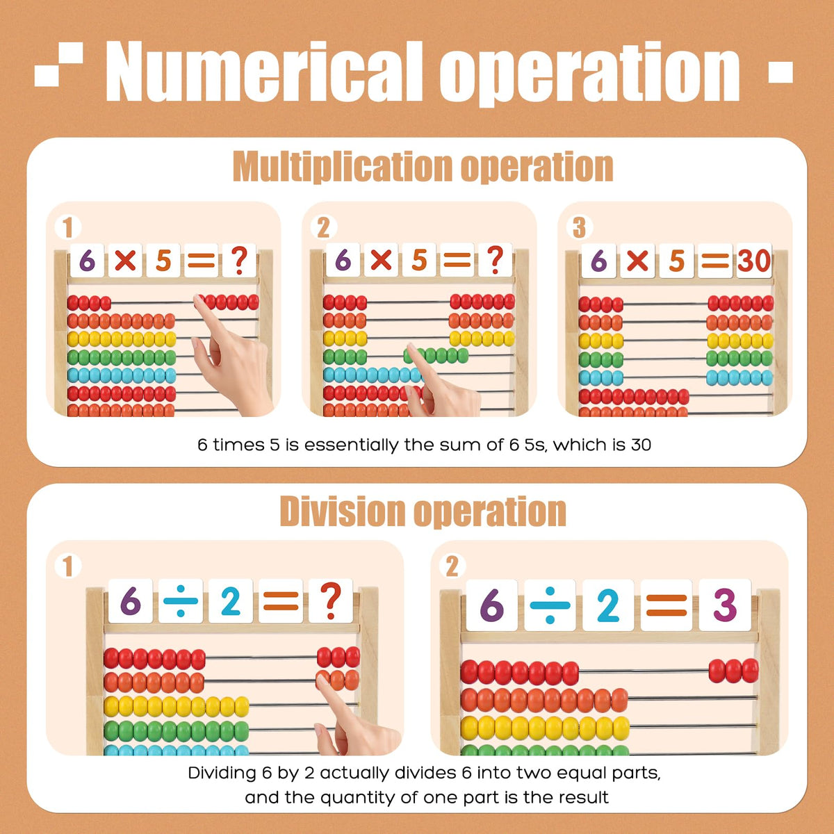 Ranqibo Wooden Abacus for Kids Math - 10-Row Counting Toy with 100 Beads, Number Cards & Counting Sticks, Educational Counters for Kids Math Gift for Age 3 4 5 6 7 Year Old Boy Girl