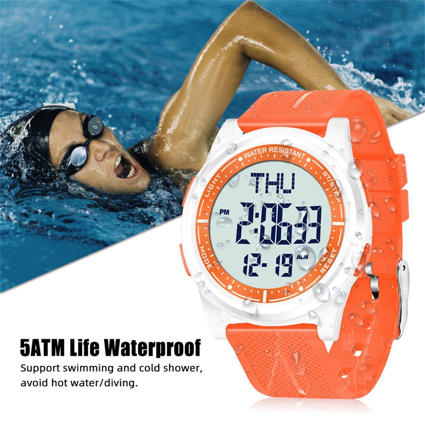 Beeasy Digital Watch Waterproof with Stopwatch Alarm Countdown Dual Time, Ultra-Thin Super Wide-Angle Display Digital Wrist Watches for Men Women