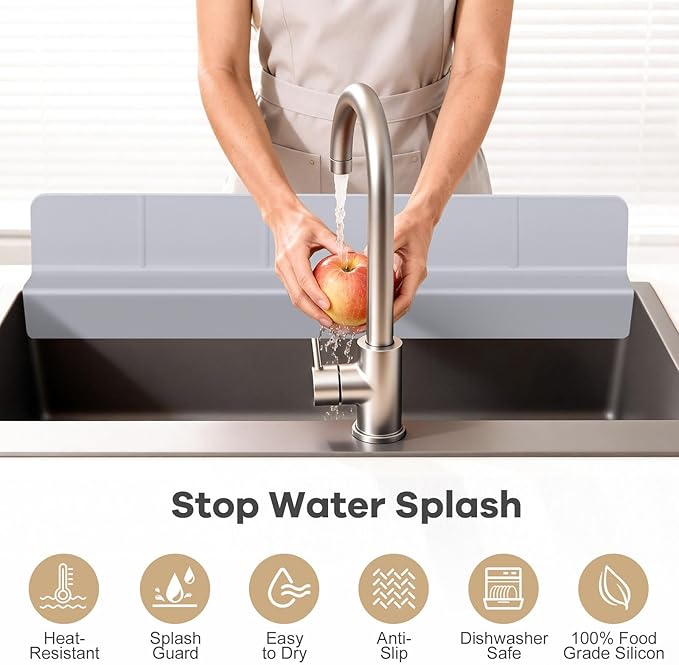 Sink Splash Guard with Suction Cups, Silicone Water Guard