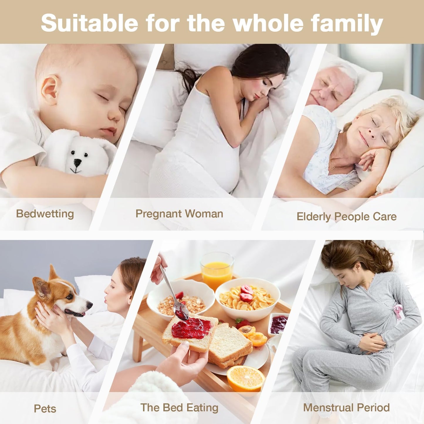 King Size Mattress Protector Waterproof- Washable Mattress Cover Fitted Bed Pad Noiseless Plastic Protection Up to 18” Mattress Protector Soft&Breathable（White）