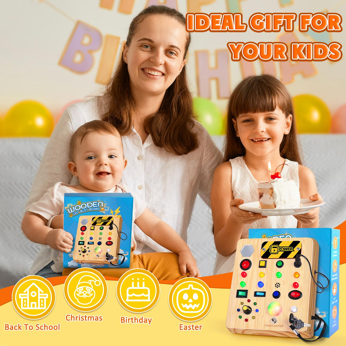 TINTECUSA Busy Board with LED Light, Wooden Sensory Toys for Toddler, Montessori Music Toy for Airplane, Travel Activity Educational Learning Autism Toys, Birthday Boys Girls Gifts