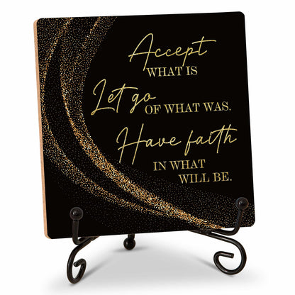 Inspirational Quotes Wood Plaque with Stand - Idea Gifts for Women Men - Black Gold Wooden Decor for Home Office Living Room Shelf Table Decoration (10)