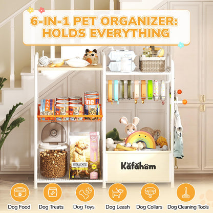 KAFAHOM Dog Toy Bin, Multi-Functional Dog Toy Basket with Collar Rod & Can Dispenser, Puppy Essentials Shelf, Dog Stuff Box, Perfect Basket for Dog Toys in Living Room, Great Gift for Pet Lovers