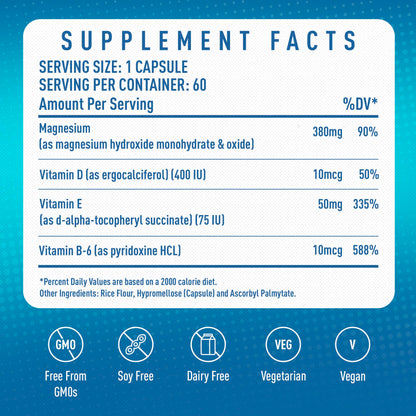 Magnesium Supplement Complex MGSPORT - High Absorption with Vitamins B6, D, E - Supports Muscle Function, 60 Servings