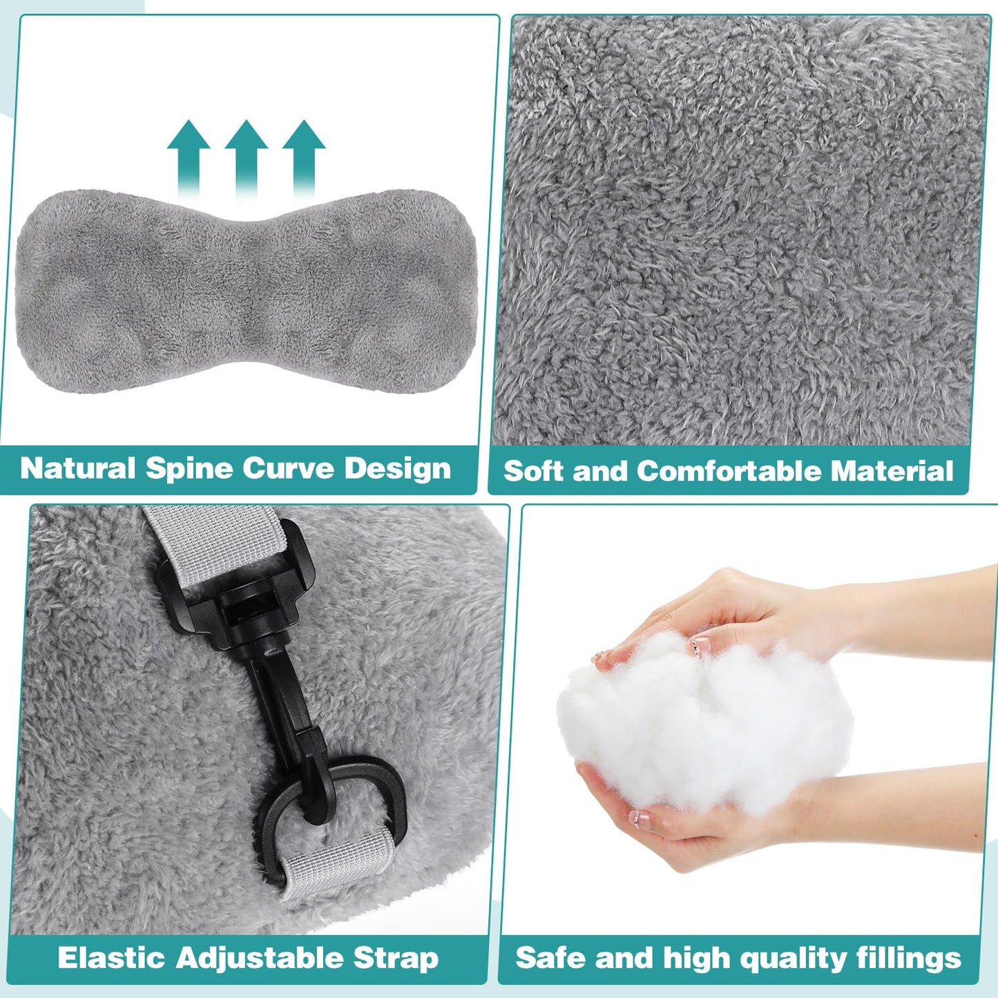 1 Pc Neck Pillow for Recliner Headrest Pillow Bone Shaped Chair Plush with Adjustable Strap Neck Support and Pain Relief Curve Head Cushion for Car Travel Airplane (Grey)