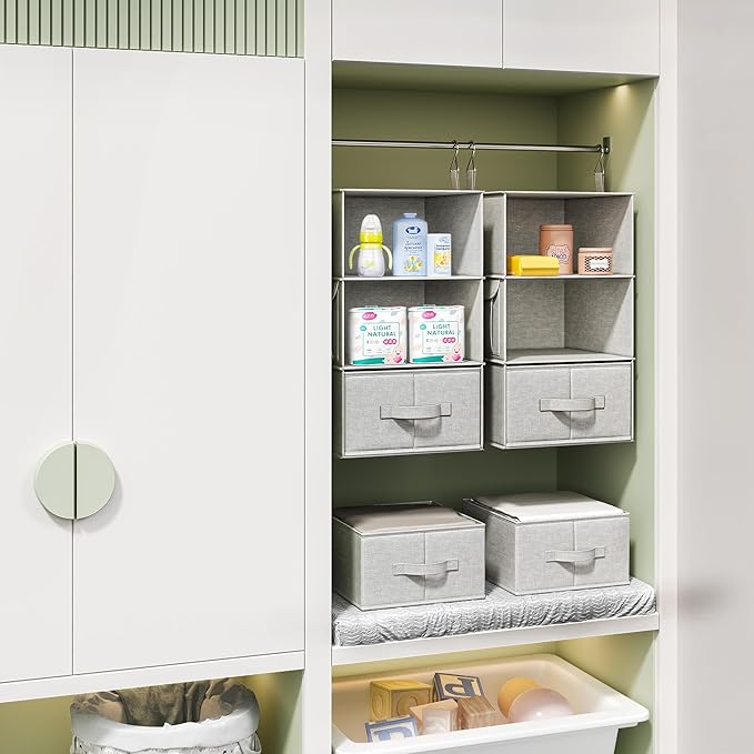 Vailando 3-Shelf Hanging Closet Organizer, Baby Clothes Storage and Organization