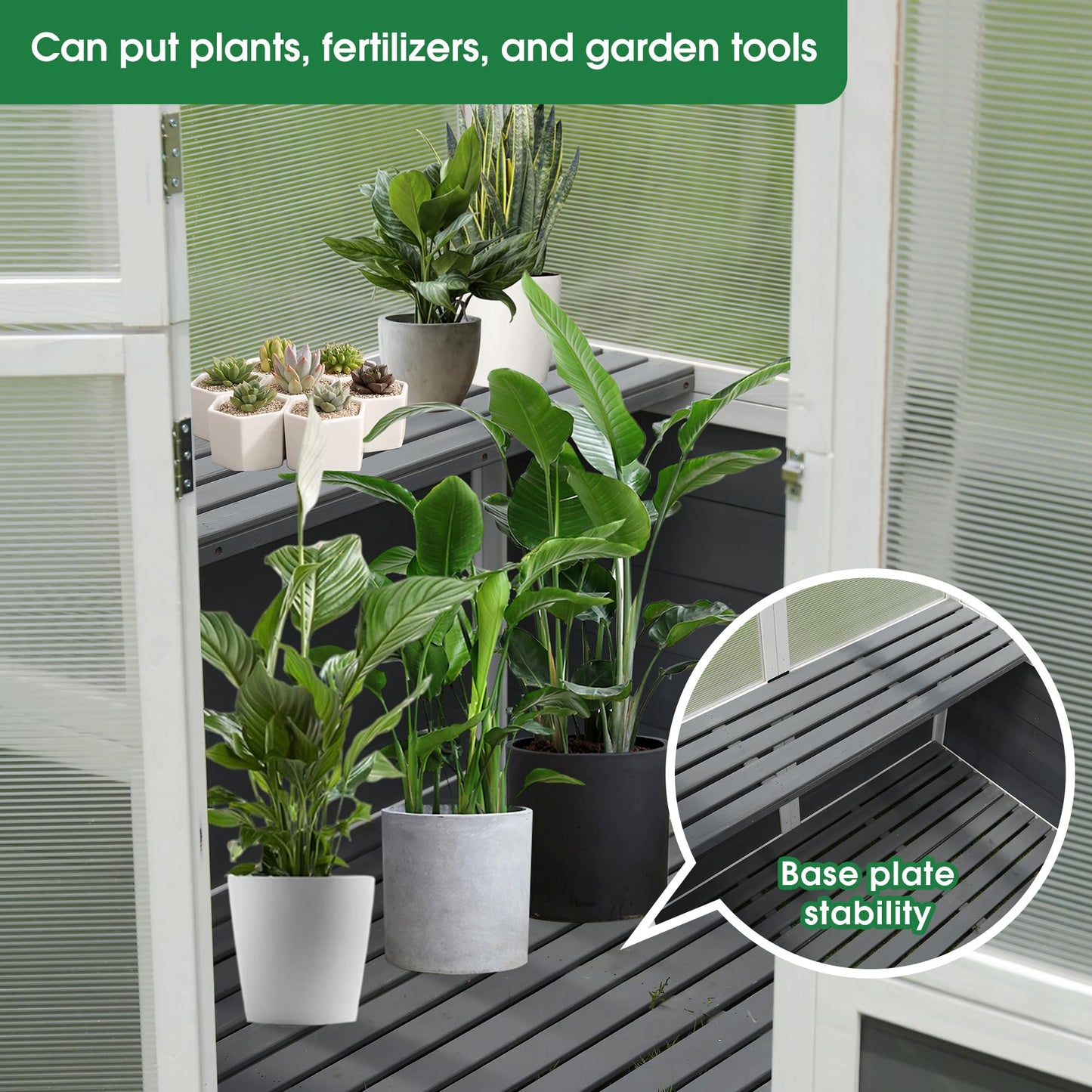 YOPTO Polycarbonate Greenhouse, Outdoor Walk-in Hobby Green House for Patio Backyard Lawn, Wooden Greenhouse Garden Shed for Plants, Grow House with Front Entry Door (76x48x86 in)