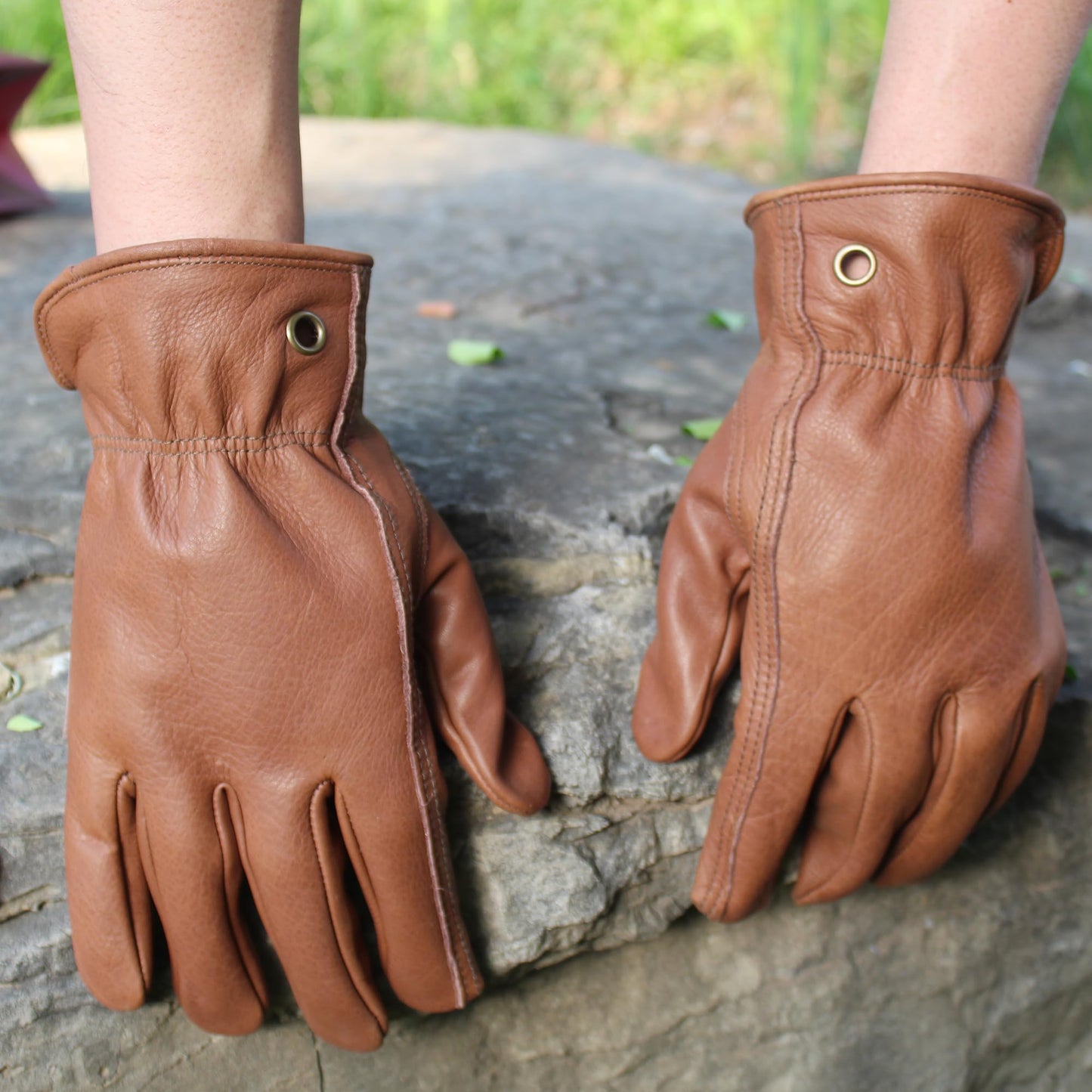 NBLEAGLO Leather gardening gloves for Men and women, Thorn proof Safety Leather Work Gloves for Garden,Construction Heavy Duty Work (Brown, Large)