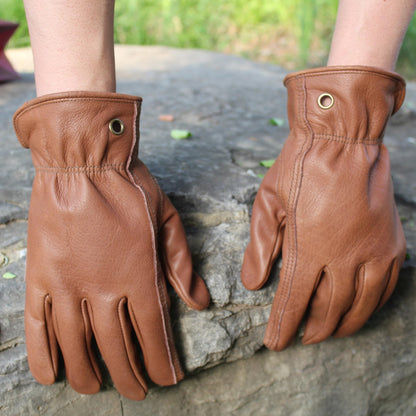 NBLEAGLO Leather gardening gloves for Men and women, Thorn proof Safety Leather Work Gloves for Garden,Construction Heavy Duty Work (Brown, Large)