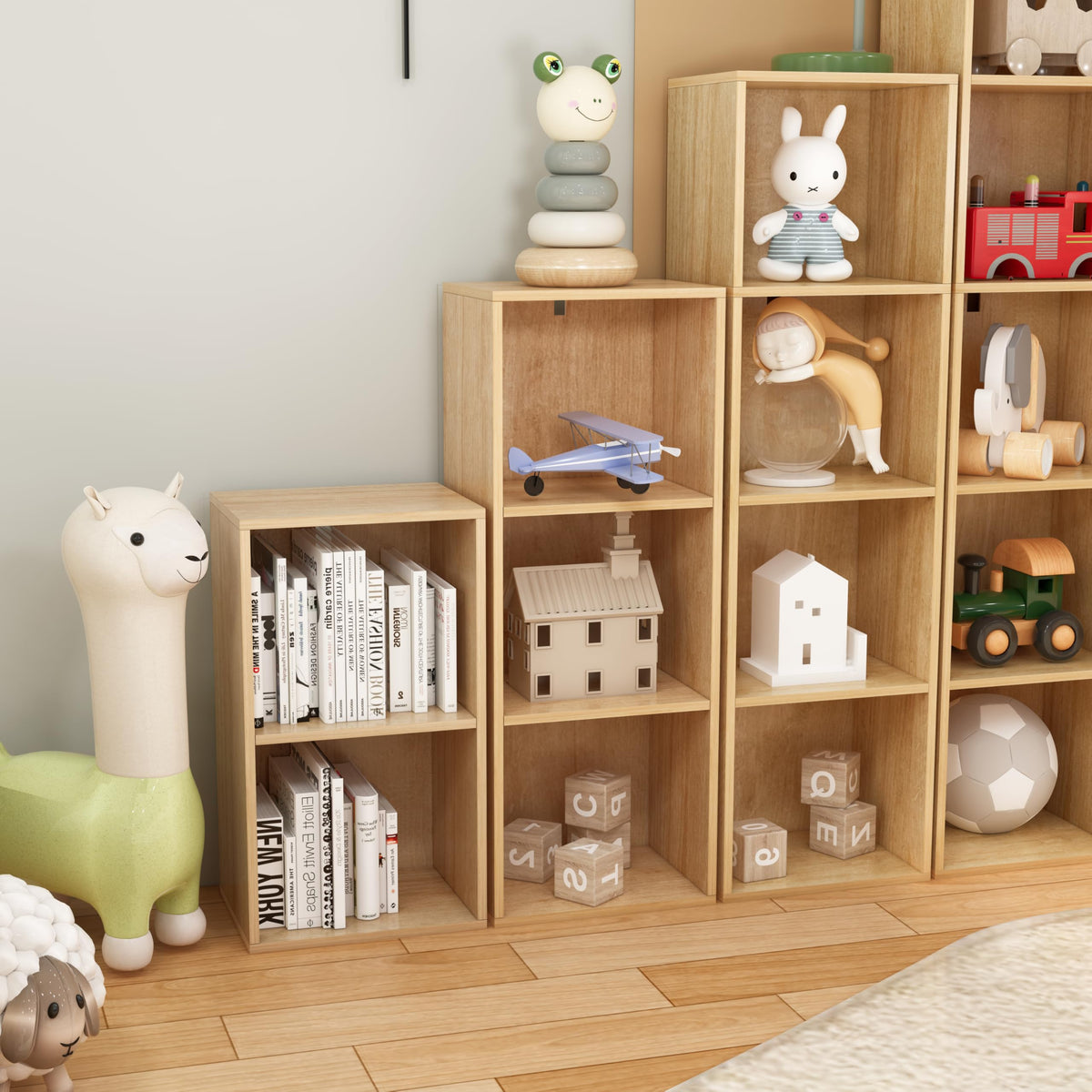 VAFHYLLIS 3 Cube Storage Organizer,Wooden 3-Tier Open Shelf Bookshelf,Versatile Storage Cubes for Living Room，Bedroom,Home Office,(Oak, 3 cube-11.8 inch)