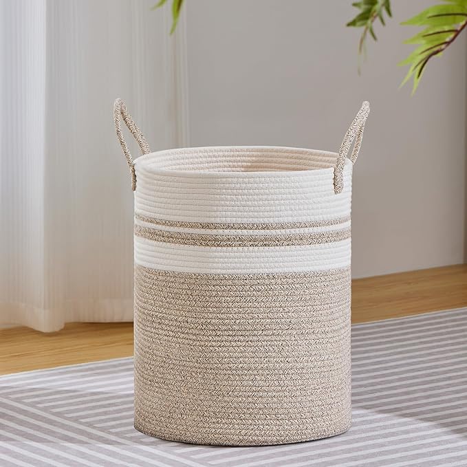 VIPOSCO Large Laundry Hamper, Tall Woven Rope Storage Basket