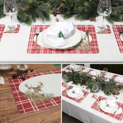 Casaido Christmas Plaid Placemats, Table Placemats Set of 6, with Coasters Waterproof Place Mats, Heat Resistant,Easy Clean Non-Slip Place Mats, Checkered Placemats,Anti Slip Dining Table Place Mats