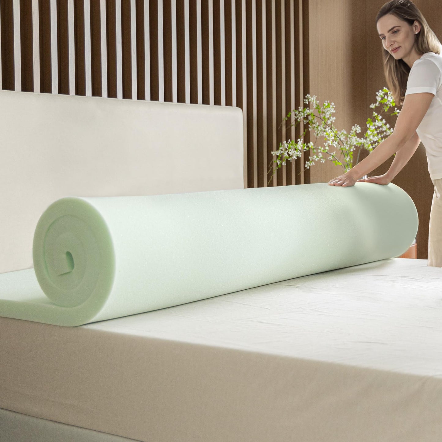 ZINUS 2 Inch Green Tea Memory Foam Mattress Topper, Pressure-Relieving Layer, Ideal for Back Pain Relief, Compact WONDERBOX Packaging, CertiPUR-US Certified, Full