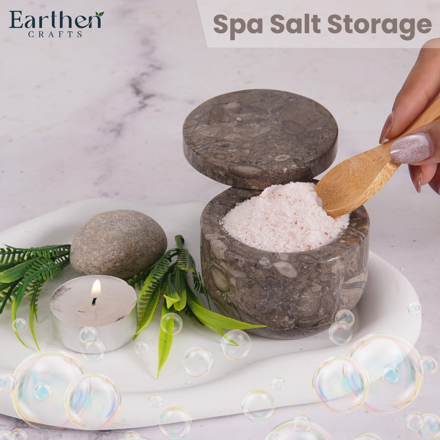 EARTHEN CRAFTS Marble Salt Cellar with Swivel Lid 3 Inch Salt Box Oceanic Mini Salt and Spice Jar Storage Magnetic Lock Container, Salt Crock for Sea Salt, Flaky Salt, and Sugar