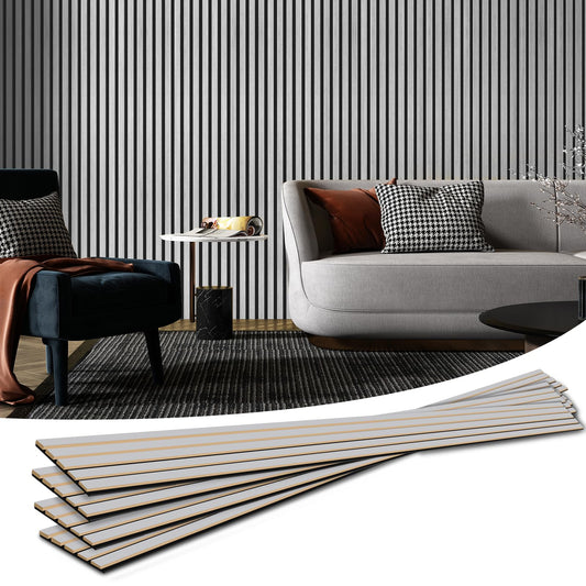 Art3d 4-Piece Wood Slat Acoustic Panels for Stylish Decor and Noise Reduction, 3D Textured Panel for Ceiling and Wall, Brushed Silver