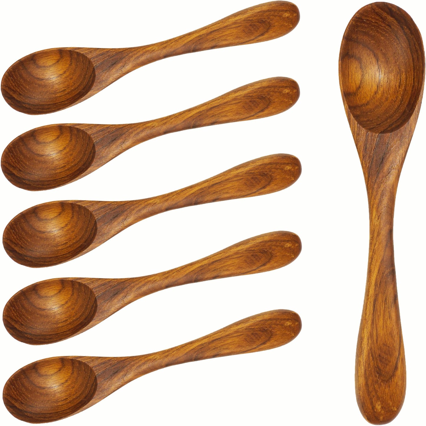 Teak Wood Spoons for Tea & Honey (Set of 6) | Small Wooden Teaspoons