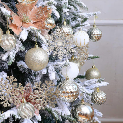 Christmas Balls Ornaments -36pcs Shatterproof Christmas Tree Decorations with Hanging Loop for Xmas Tree Wedding Holiday Party Home Decor,6 Styles in 3 Sizes(Champagne Gold)