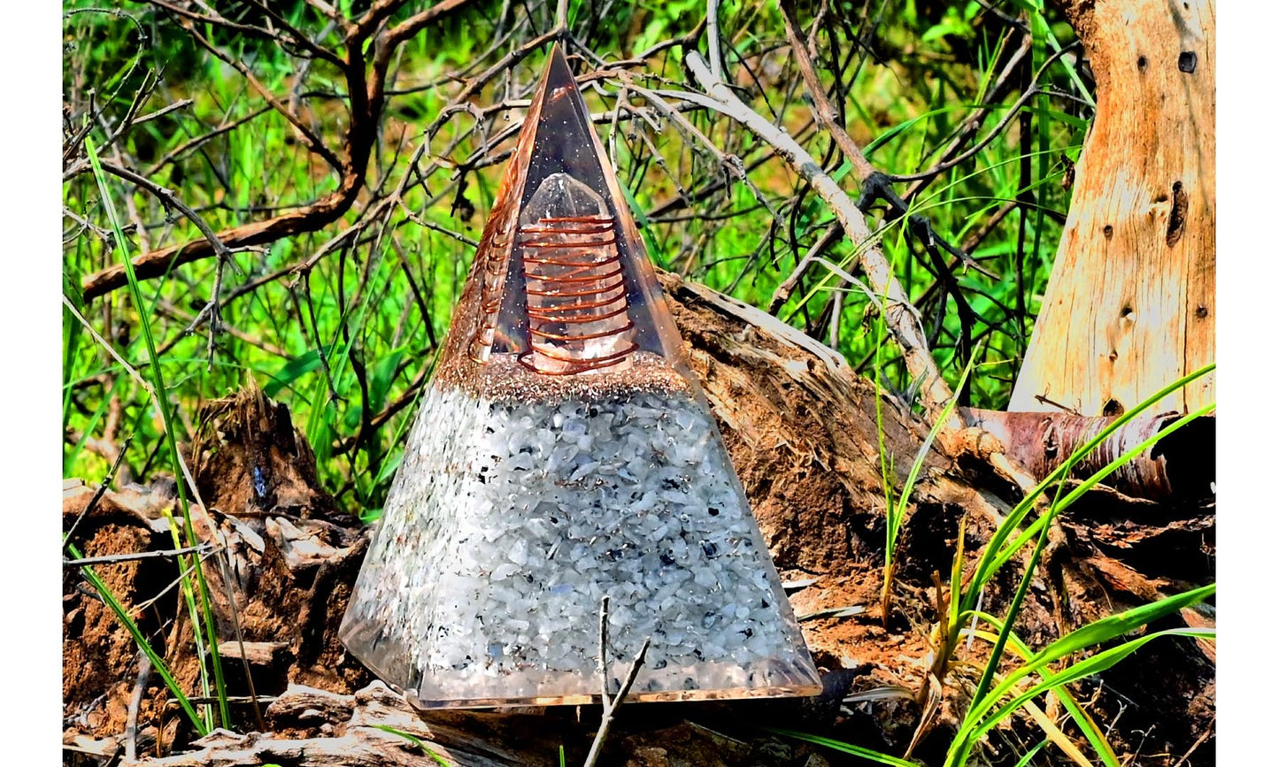 Wholesalegemshop New Inspirational Rainbow Moonstone Orgone Pyramid for Healing Crystal Gemstone Pyramid - Strength - Reiki - Yoga - Meditation