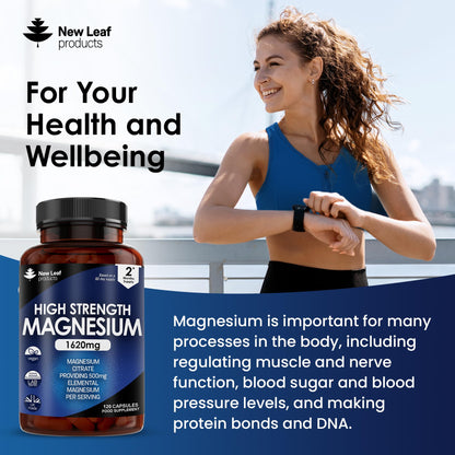 Magnesium Citrate Capsules 1620mg - Super Strength and High Absorption Magnesiums Supplements - with 500mg Elemental Vegan - Not Magnesium Tablets - Muscle & Sleep Support (Two Months Supply)