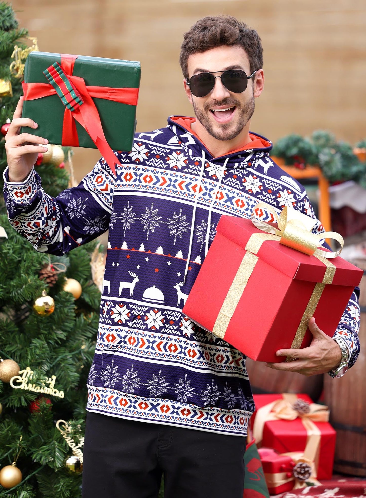 Arvilhill Mens Ugly Christmas Hoodies Adult 3D Graphic Print Holiday Jumper Tacky Funny Reindeer Sweatshirts Adult L