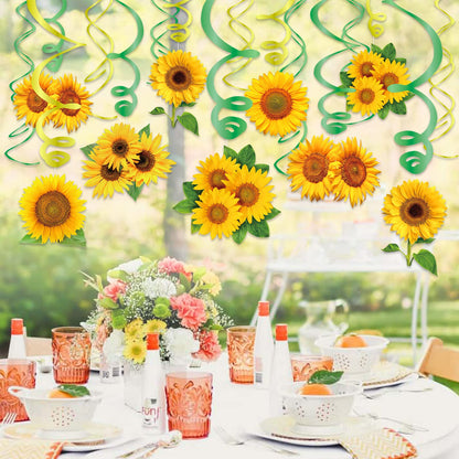 KALEFO 30PCS Sunflower Decorations Hanging Swirls Spring Summer Party Supplies Sun Flowers Foil Ceiling Wall Decor for Baby Shower Birthday Wedding Family Holiday Favors