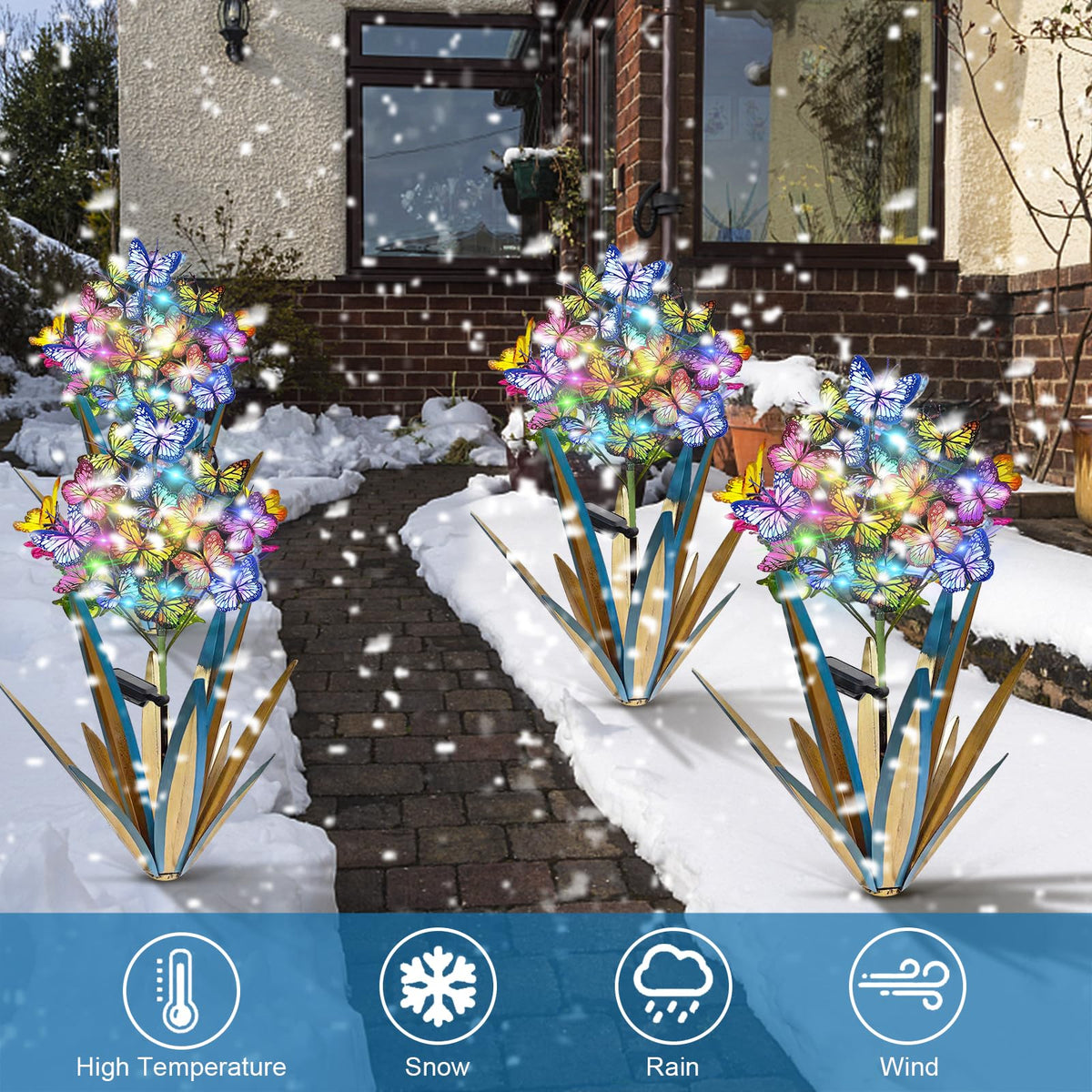 Homight Solar Metal Agave Butterfly Flower Stick Garden Sculpture - Outdoor Gift, Christmas Lights - Swaying Butterfly Garden Lights (2 PCS Blue)