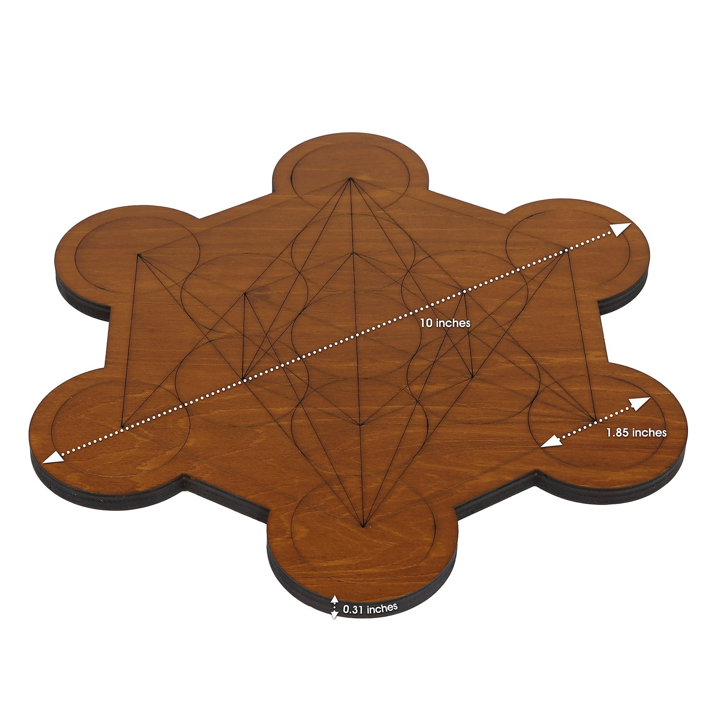 Curawood Crystal Grid Board for Stones - 10" Diameter Metatron's Cube Sacred Geometry Board - Amplify the Power of Your Crystals - Chakra Grid Plate, Altar Decor - Cubo de Metatron